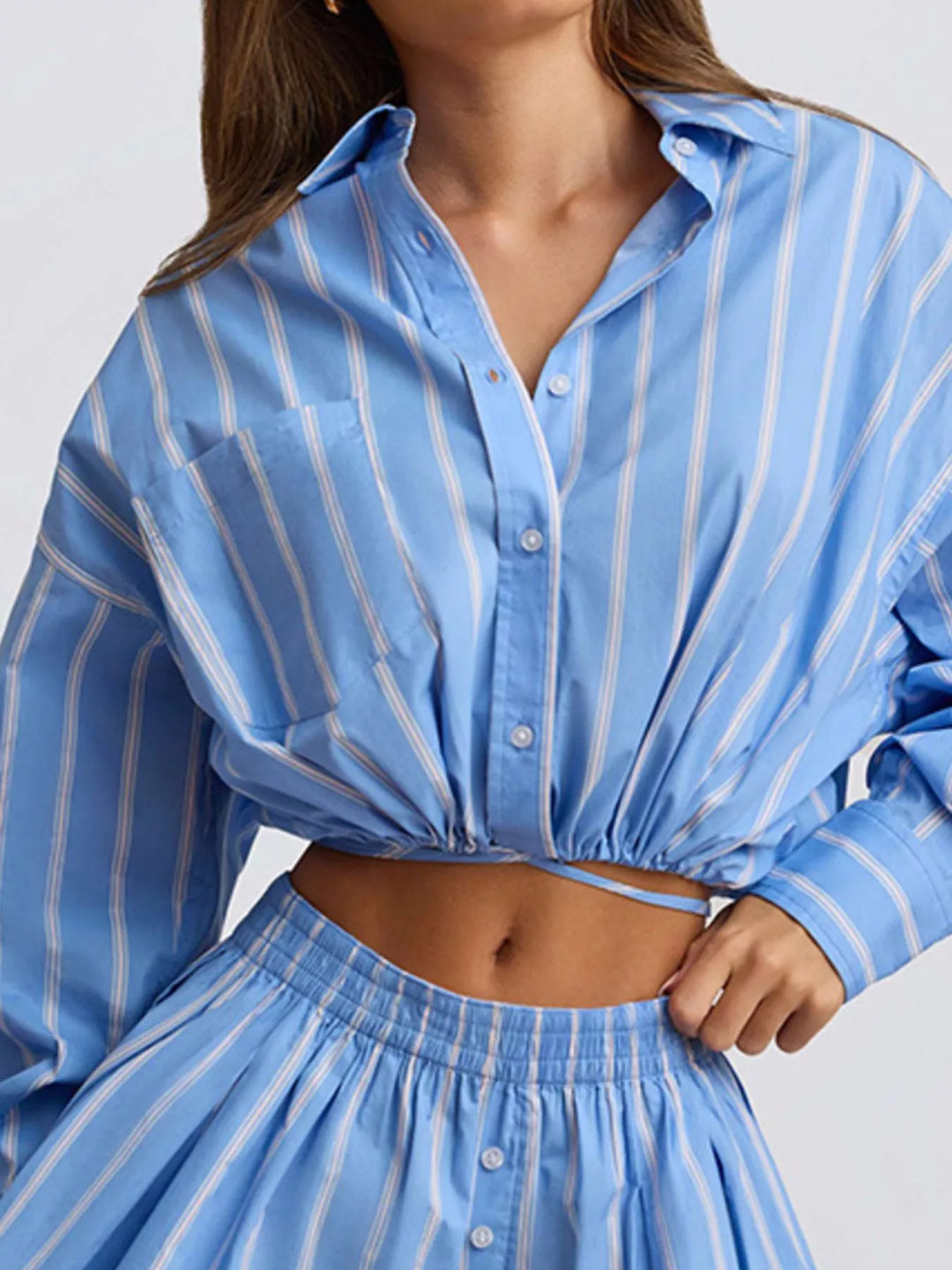 Striped Button Up Shirt and Shorts Set