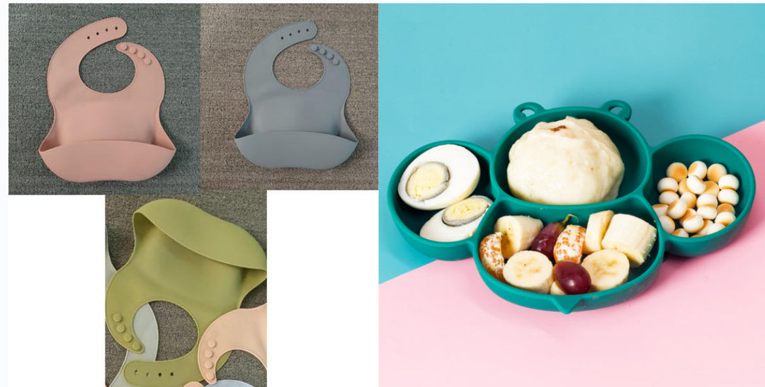 Soft Waterproof Silicone Baby Bib with Food Catcher, Baby Silicone Bib