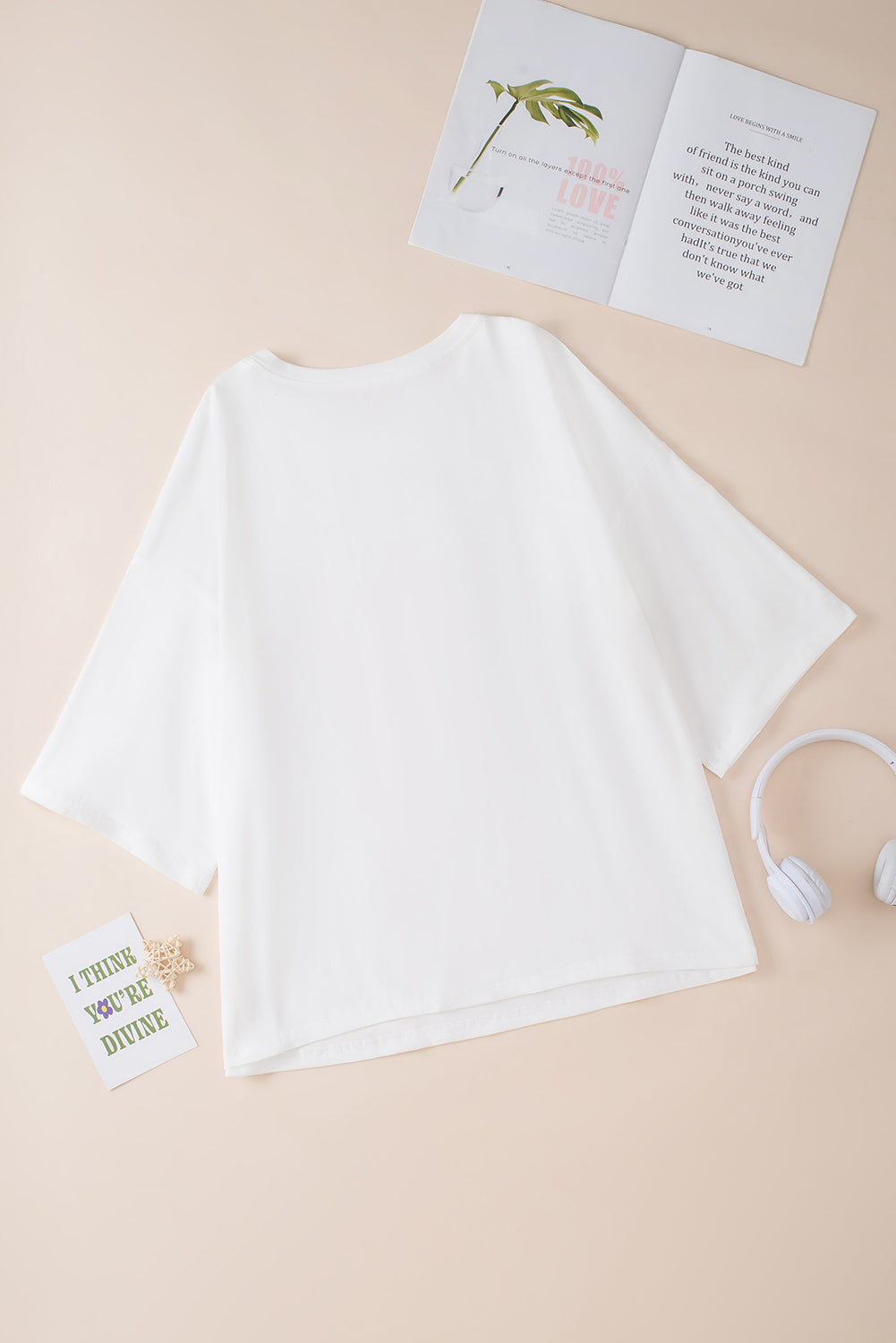 T-shirt oversize à manches mi-longues et patchs étoiles colorblock blanc