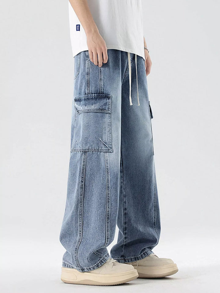 Men's Plus Size Wash Wide Leg Cargo Jeans