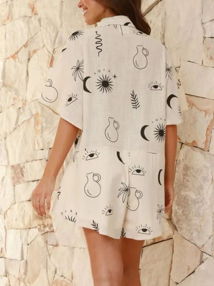 Printed Collared Neck Half Sleeve Romper