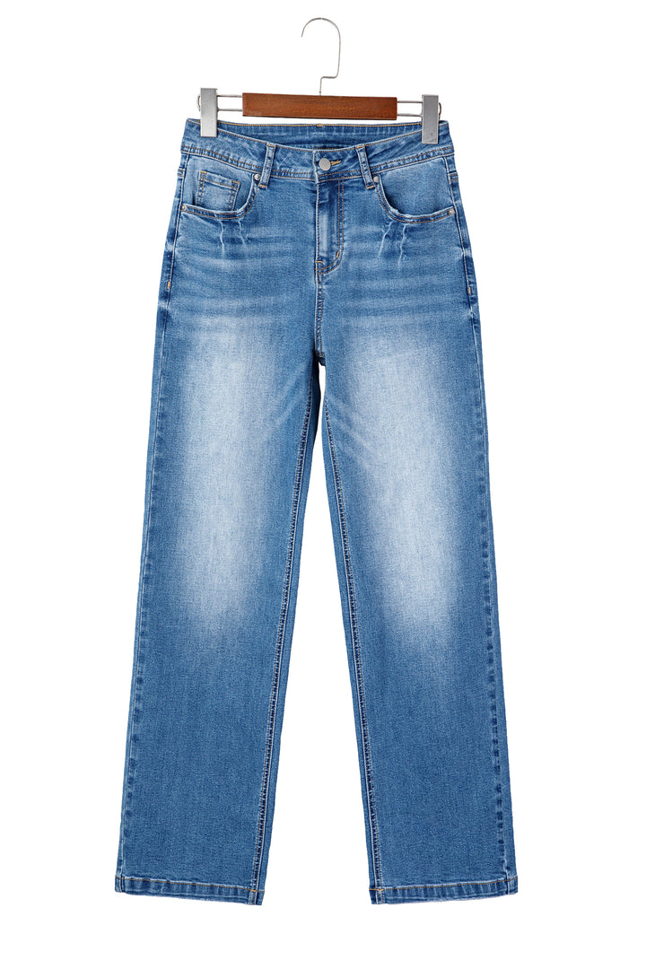 Myosotis Acid Washed Straight Leg Full Length Casual Jeans