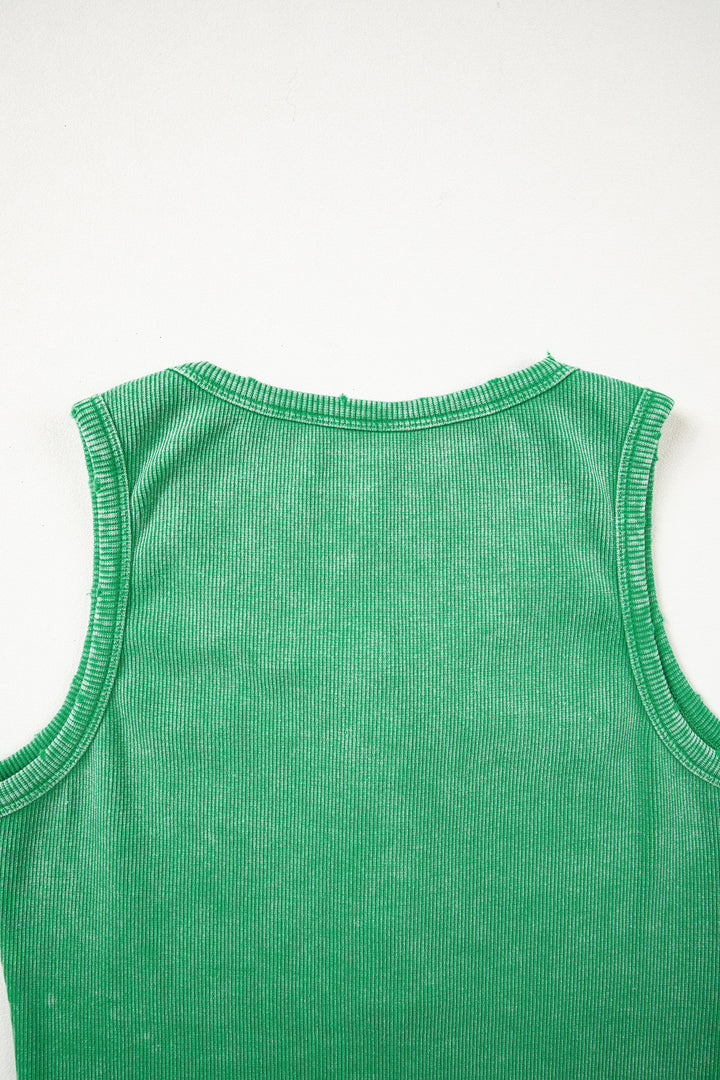 Bright Green Vintage Distressed Ribbed Mineral Wash Tank Top