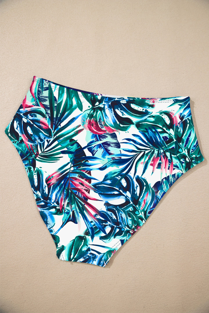 Sea Green Drawstring Tummy Control Mix-and-match 2pcs Tankini Swimsuit