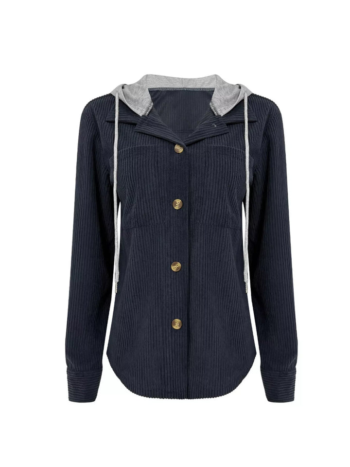 Hooded Corduroy Button-Down Jacket