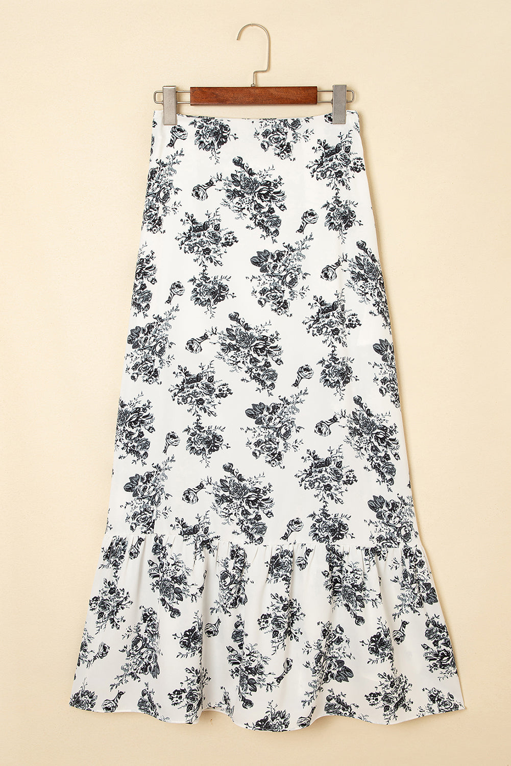 Jupe longue fendue à volants taille haute à fleurs style bohème noir