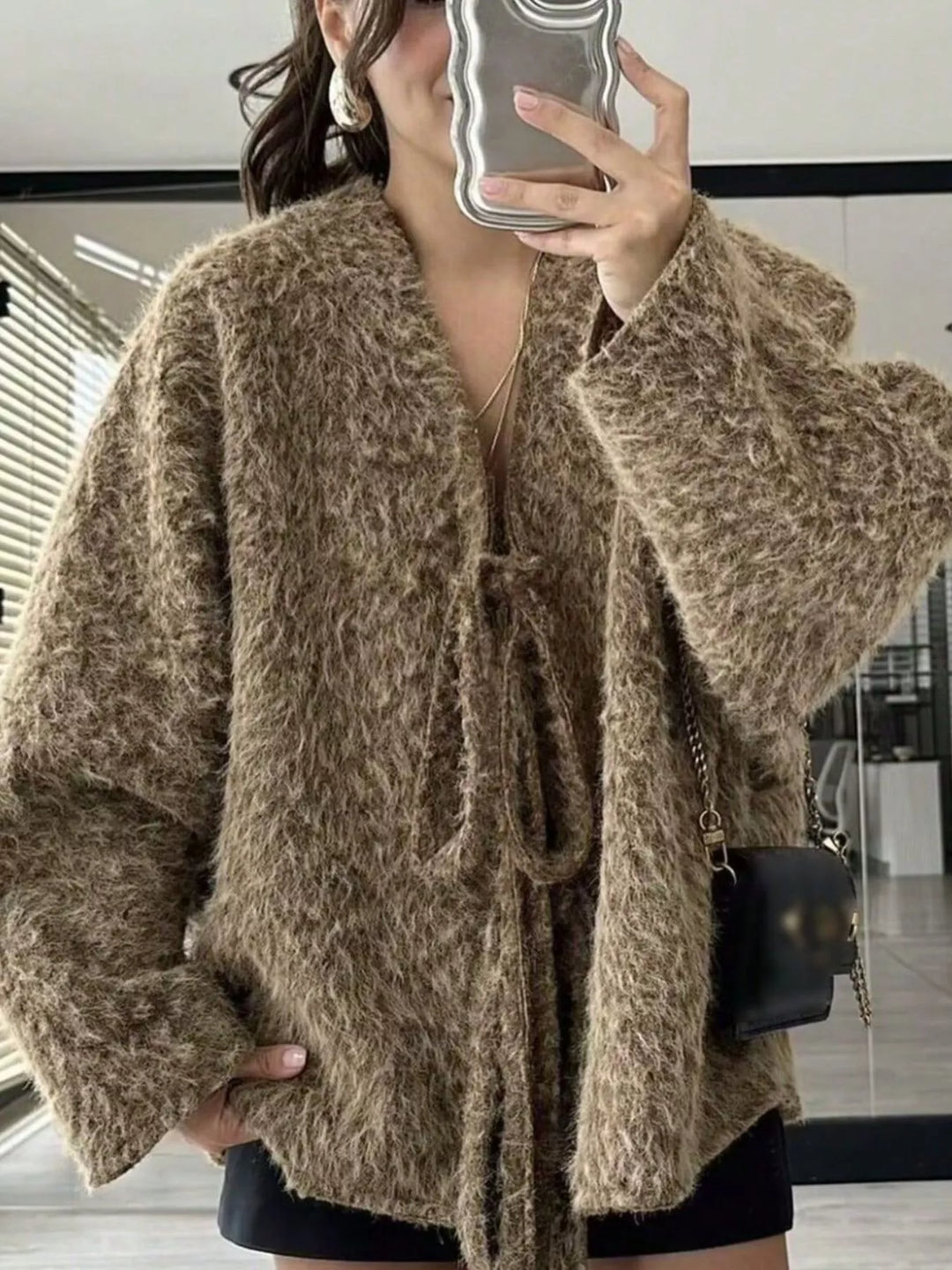 Textured Knit Tie-Front Outerwear