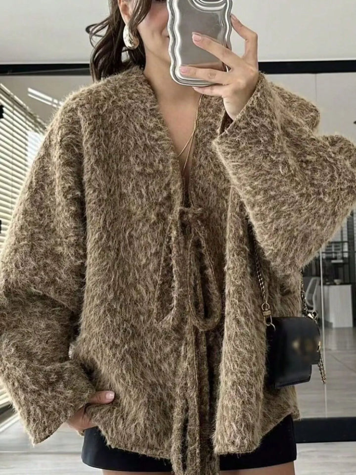 Textured Knit Tie-Front Outerwear