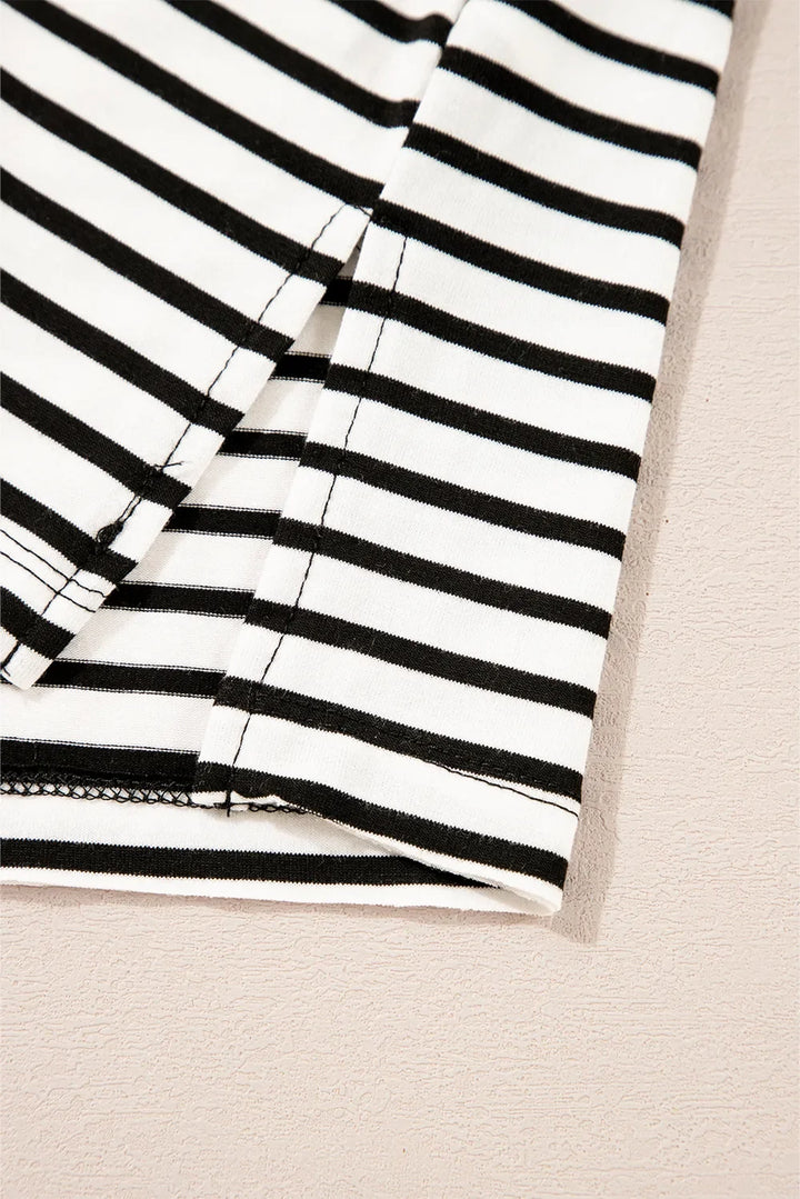 Striped Round Neck Cap Sleeve Top