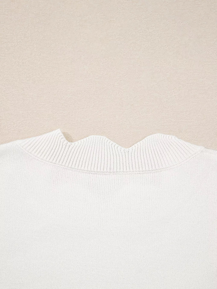 Floral Embroidered Scallop Hem Cropped Sweater