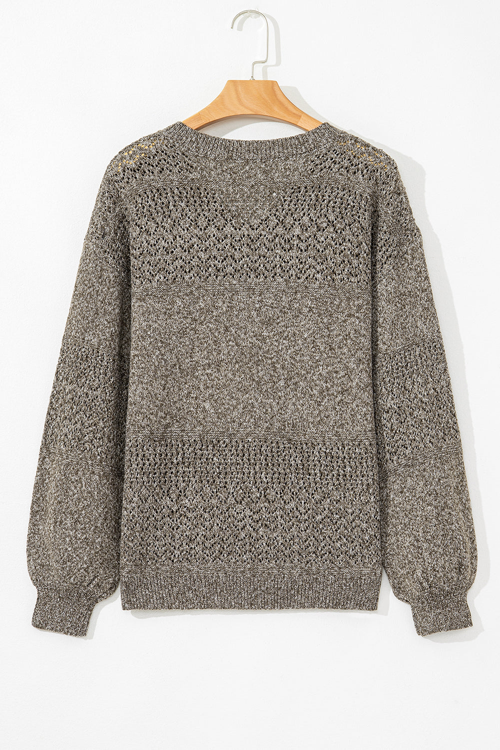 Chestnut Eyelet Pattern Detail V Neck Drop Shoulder Sweater