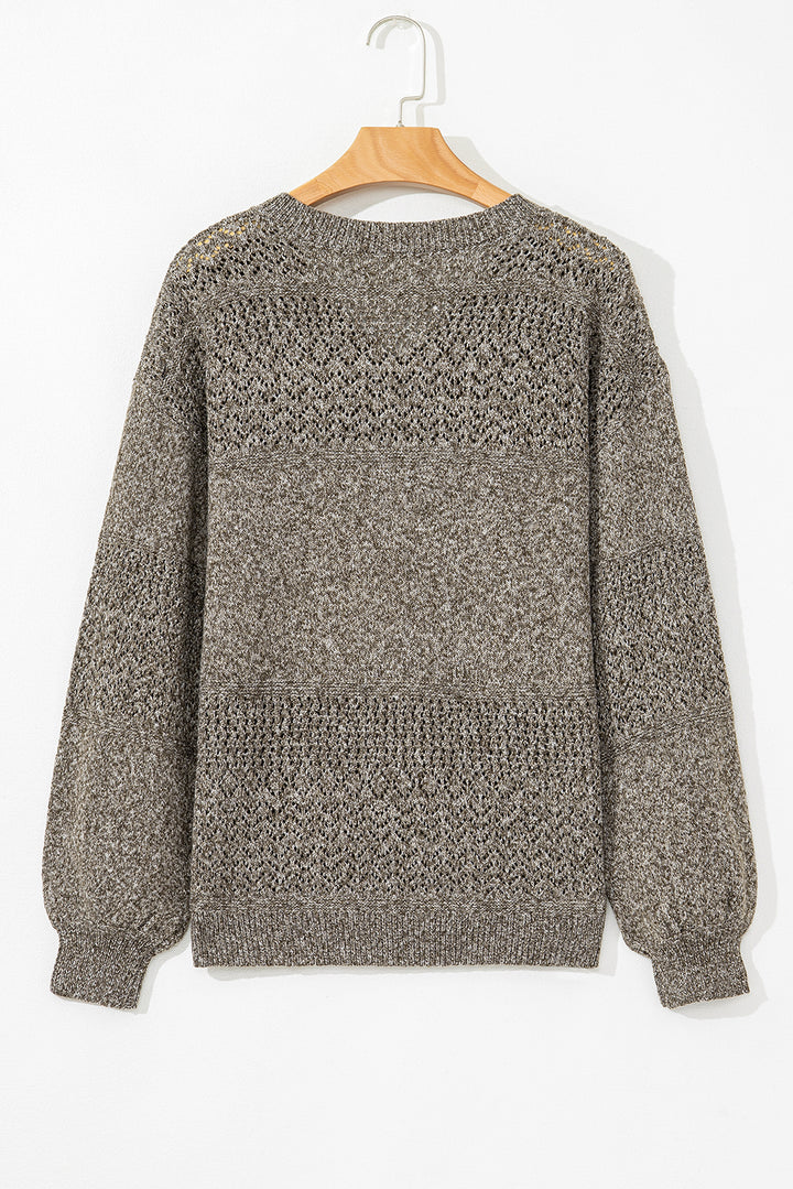 Chestnut Eyelet Pattern Detail V Neck Drop Shoulder Sweater