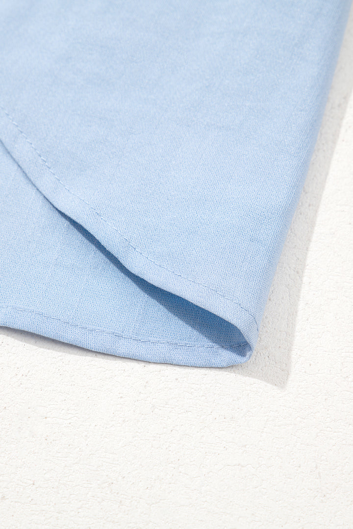 Beau Blue 花卉刺繡泡泡袖開衩襯衫