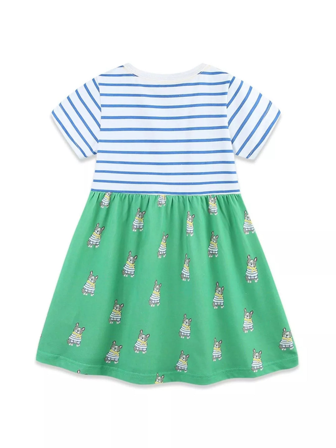 Children's Striped Dog Print Short Sleeve Dress