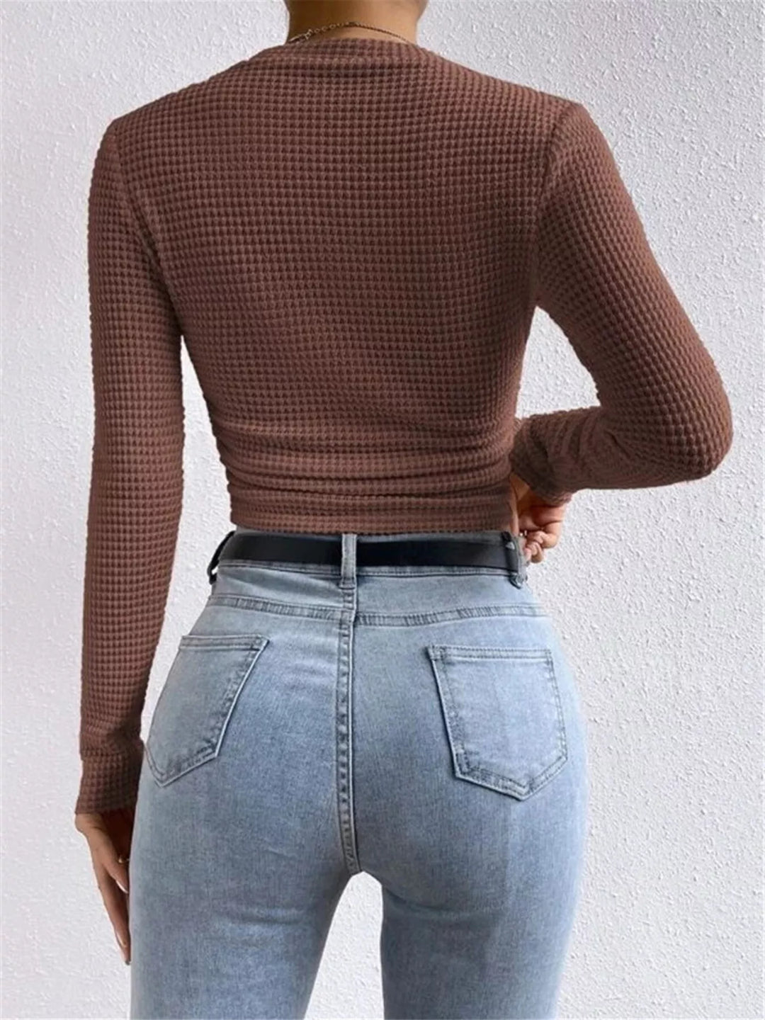 Waffle Knit Long Sleeve T-Shirt
