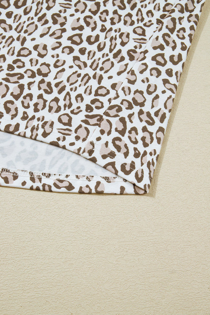 White Plus Size Leopard Print Round Neck T Shirt