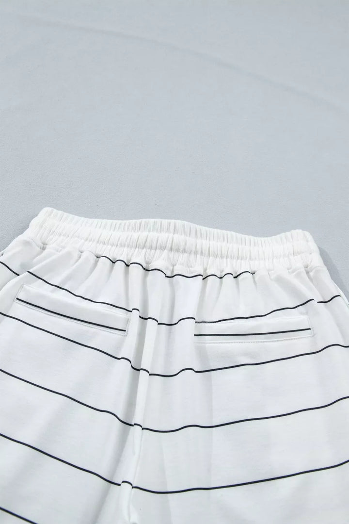 Stripe Half Sleeve Tee and Drawstring Shorts Set