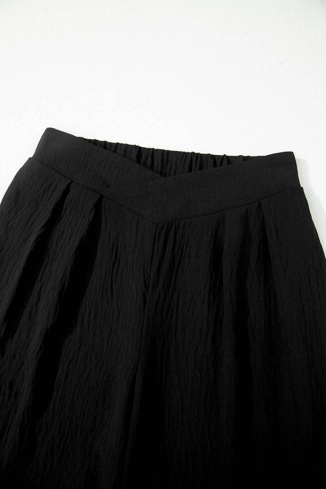Color black Solid Color Textured Crossed Waist Loose Pants