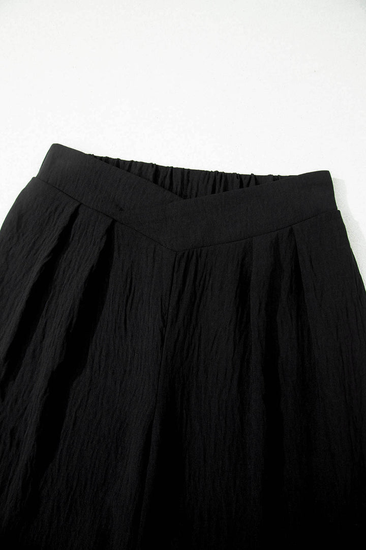 Color black Solid Color Textured Crossed Waist Loose Pants