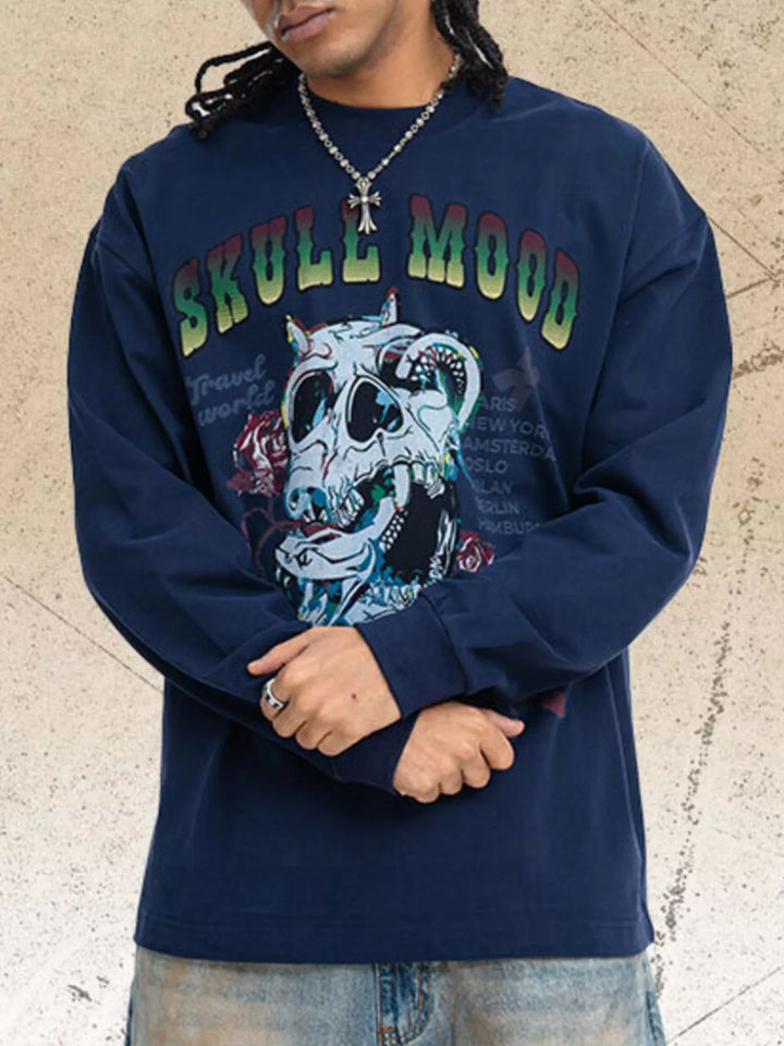 Men's Skull Mood Graphic Long Sleeve T-Shirt