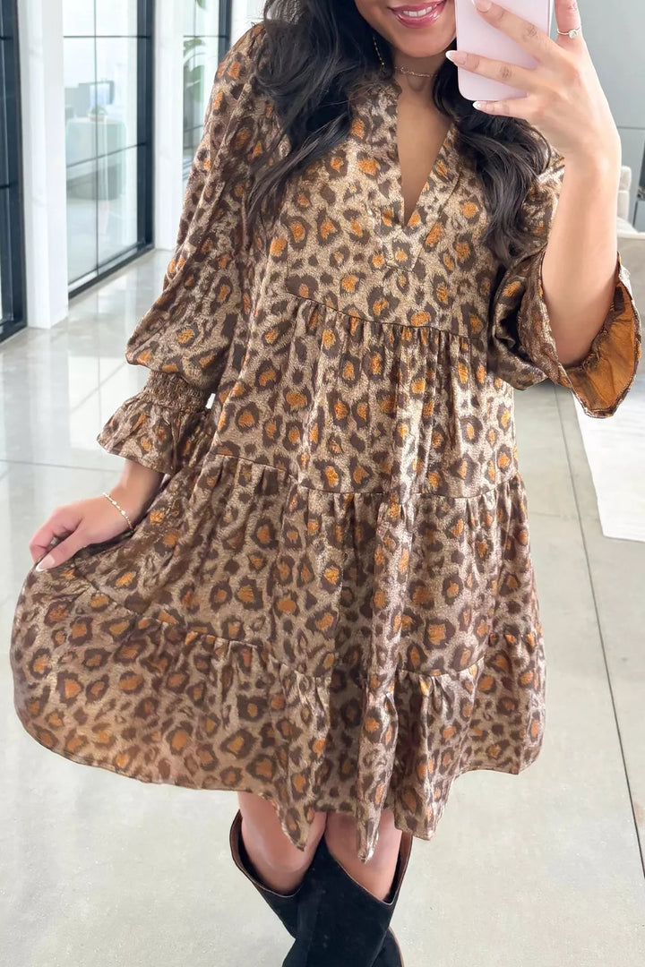 Tiered Leopard Print Mini Dress