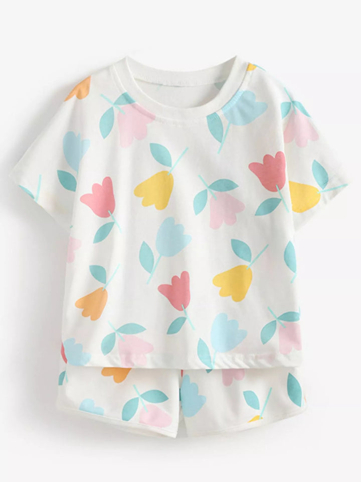 Children's Floral Print Tee and Shorts Set