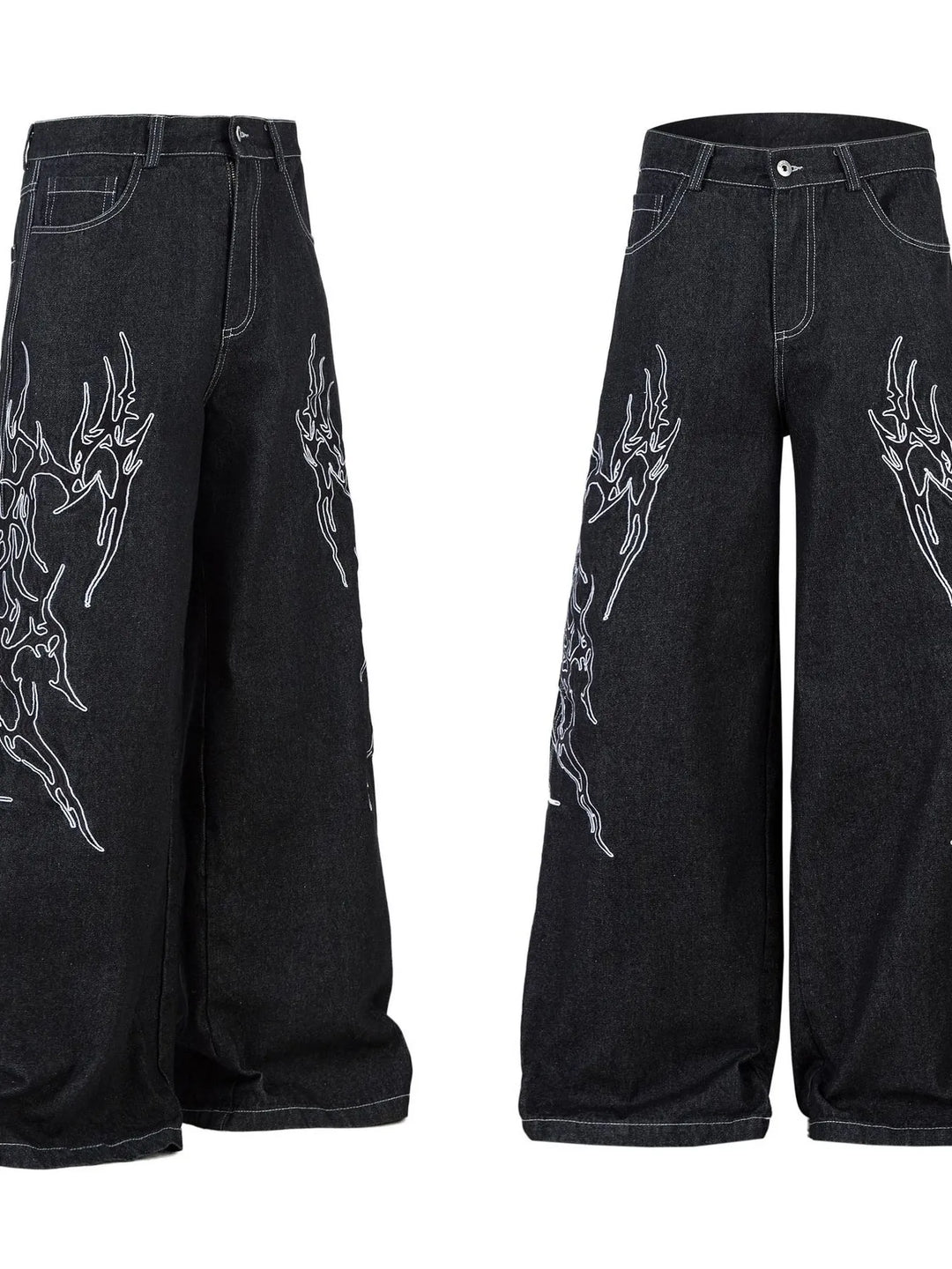 Men's Embroidered Wide Leg Baggy Jeans