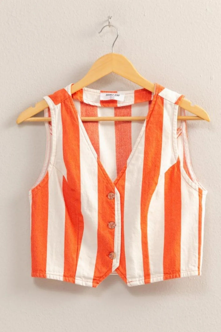 HYFVE Woven Striped V-Neck Button Down Vest