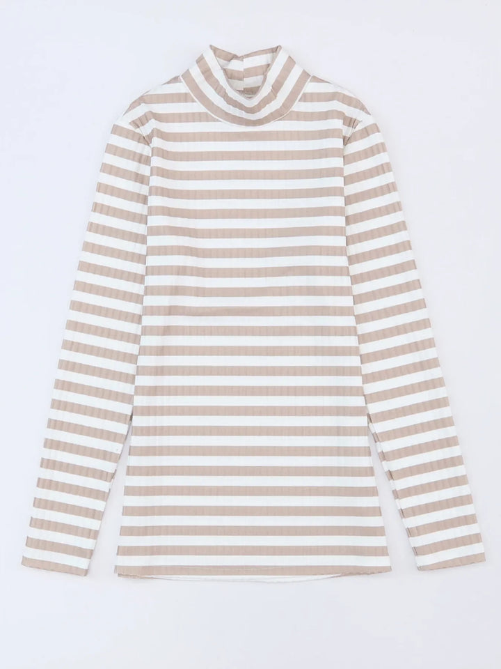 Striped Textured Knit Long Sleeve Tee