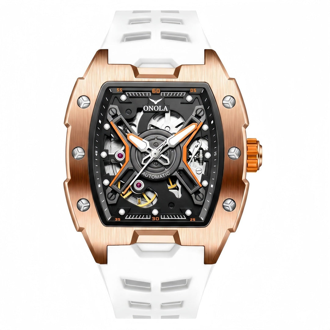 Fully Automatic Mechanical Mens Watch With A Silicone Strap And Water Resistance