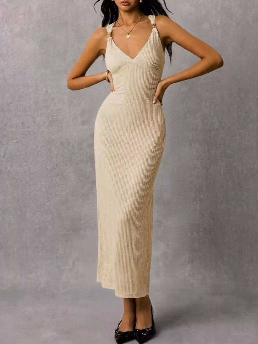 Sleeveless Ribbed Knit Midi Dress