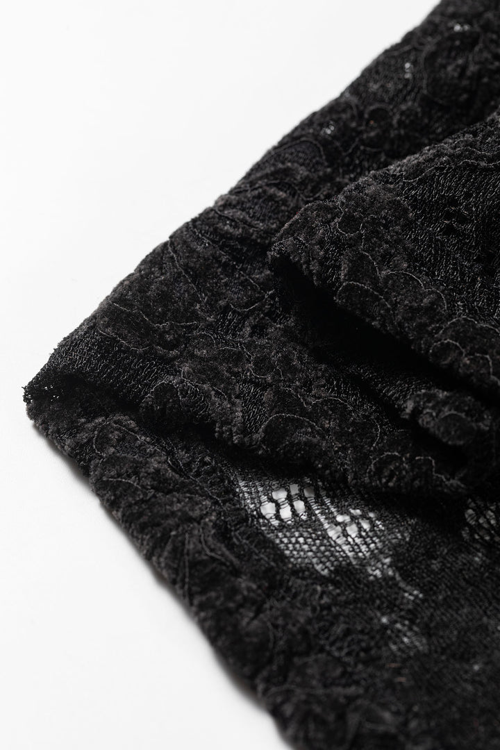 Black Elegant Stand Neck Lace Long Sleeve Top