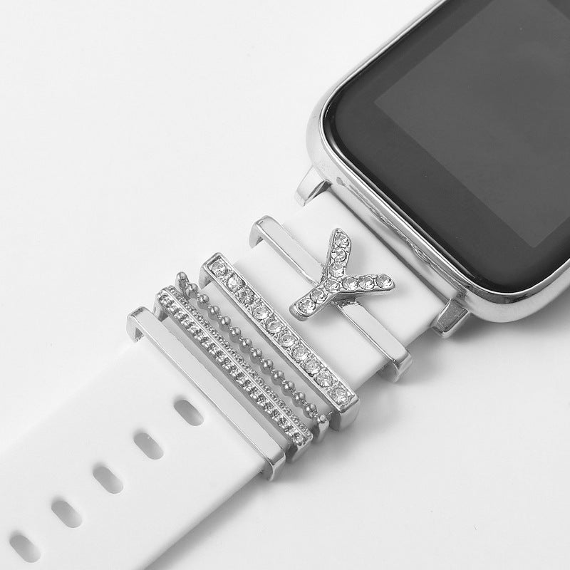 Suitable For Silicone Strap With Diamonds 26 English Letters Fashion Alloy Strap