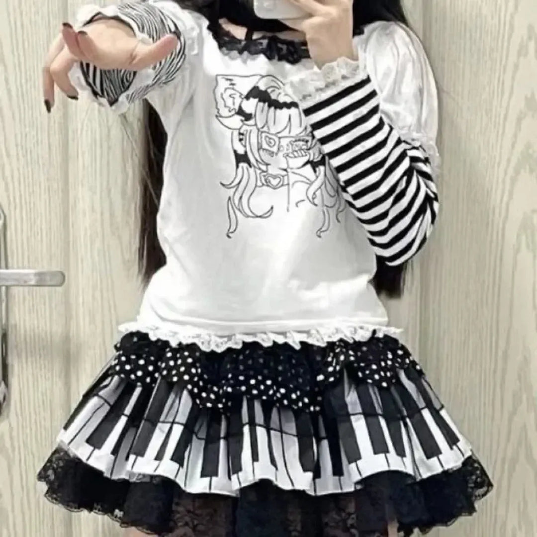 Harajuku Gothic Lolita Lace Skirt – Y2K Punk Fairy Grunge Kawaii