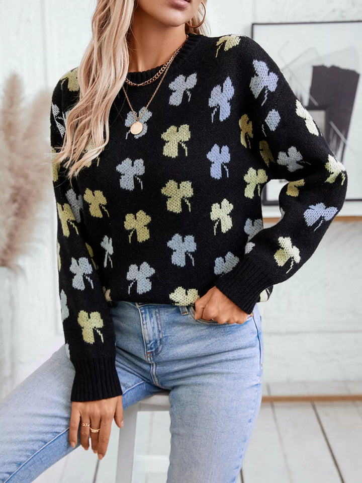 Clover Round Neck Long Sleeve Sweater