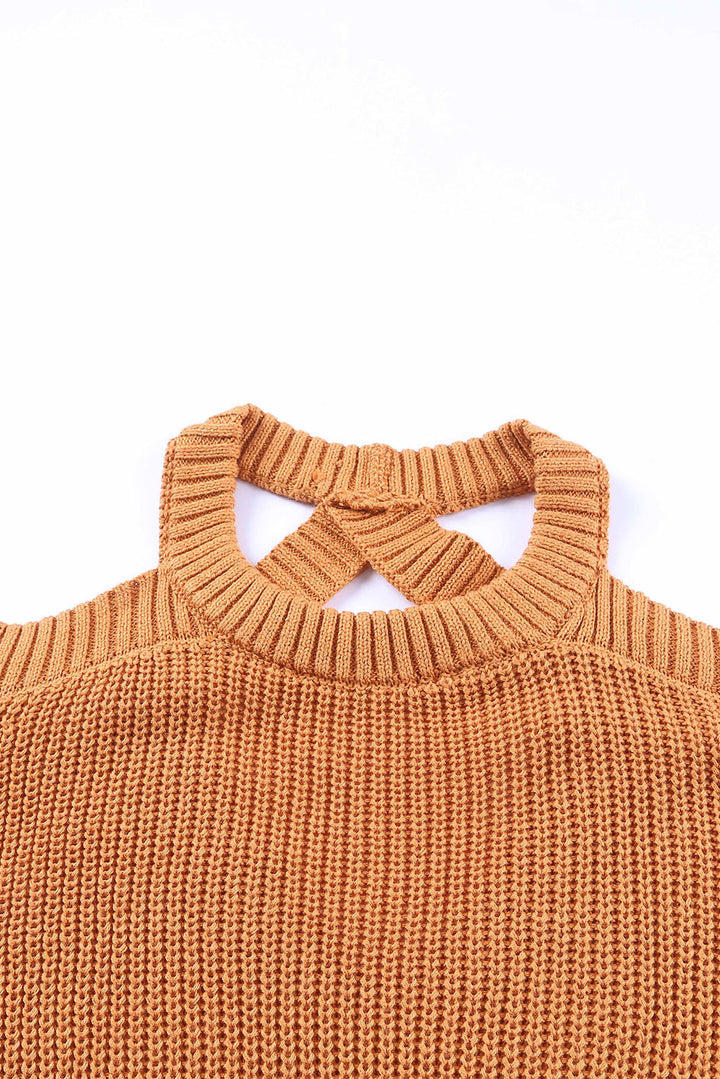 Back To School Sweater - Cutout Back Cold Shoulder Long Sleeve Sweater