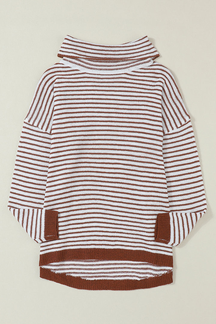 Brown Striped Turtleneck Loose Sweater
