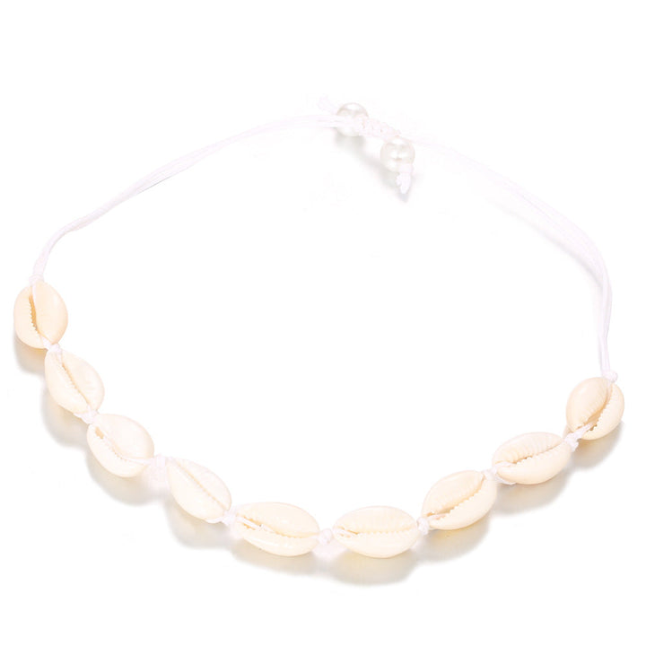 Beach-style 8-shell Hand-woven Pearl-white Ankle Bracelet