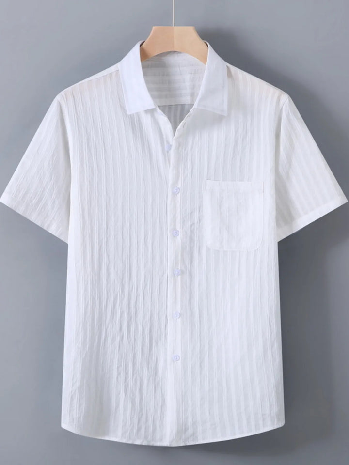 Men's Plus Size Textured Button Up Short-Sleeve Shirt