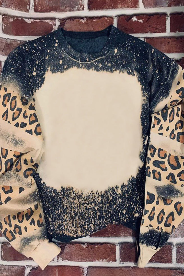 Sweat-shirt noir tie-dye à épaules tombantes et imprimé léopard