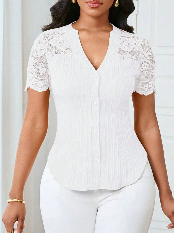 Lace Sleeve Button Up Shirt