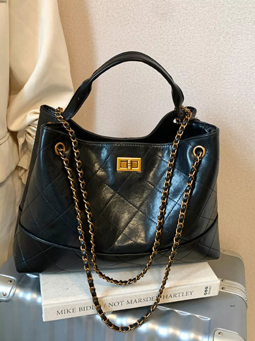 Quilted Leather Chain Strap Crossbody Bag
