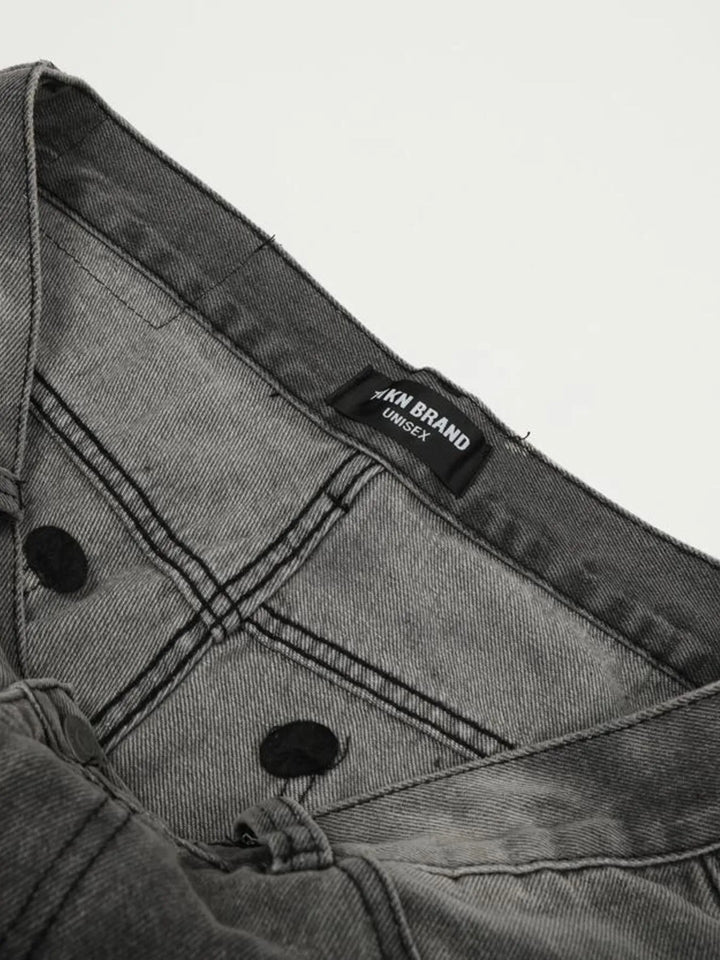 Men's Vintage Washed Distressed Wide-Leg Jeans