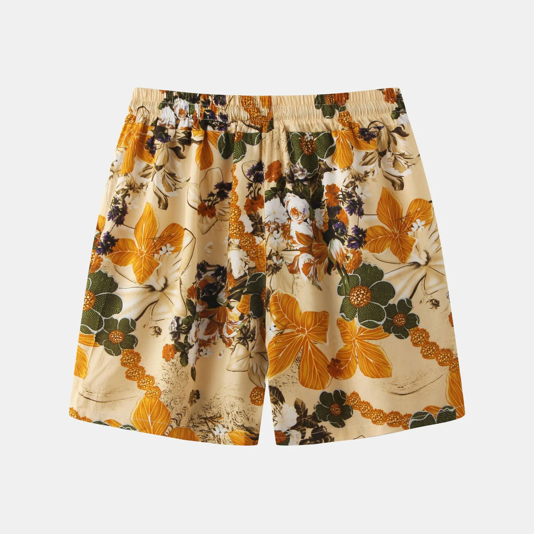 Men's Plus Size Floral Print Elastic Waist Casual Shorts