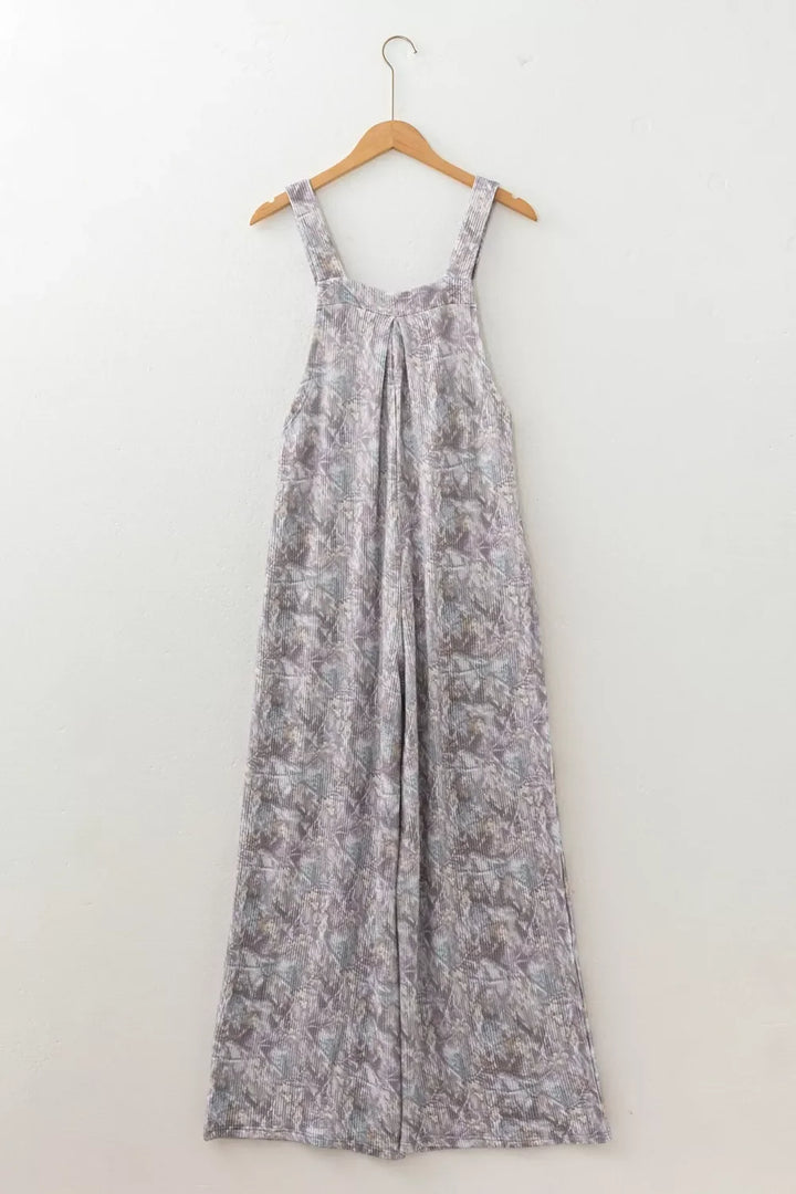 Camouflage Twist Ribbed Sleeveless Full-Length Casual Jumpsuit