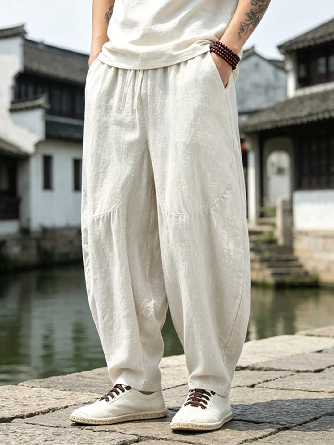 Men's Plus Size Loose Fit Pants with Drawstring Waist