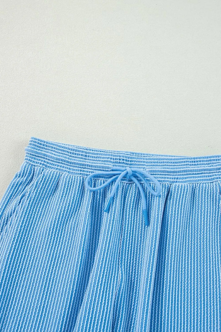 Ribbed Knit Round Neck Top and Pants Casual Set
