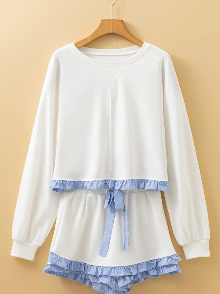 Contrast Trim Round Neck Top and Shorts Set