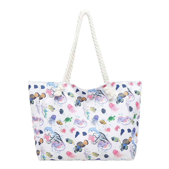 Womens Large-Capacity Striped Beach Tote Bag