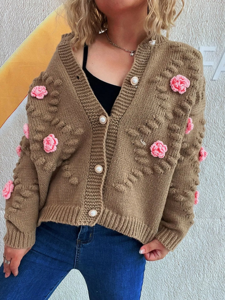 Flower Button Up Long Sleeve Cardigan